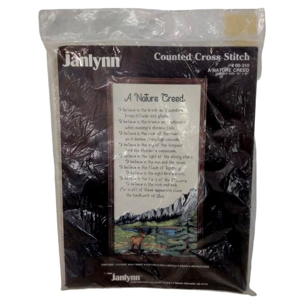 Vintage Janlynn Counted Cross Stitch Kit #00-310 "A Nature Creed" 10" x 20" New